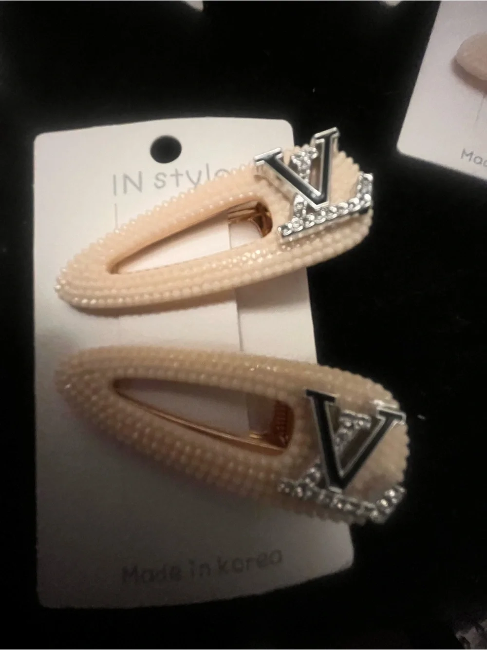 Pearlized Peach V Hair Clips with V Accent